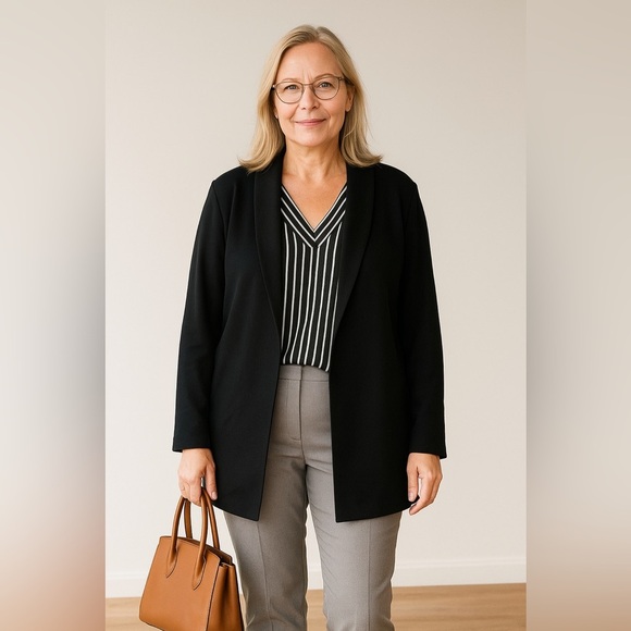 Eileen Fisher | Black Textured Open Front Blazer Jacket Tencel Career Office - Picture 1 of 12